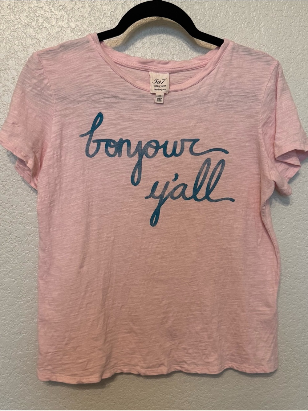 Cinq a Sept Women's Size XS Bonjour Y'all Pink Tee Shirt FrenchSummer Preppy EUC